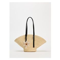 Basket style bag. Contrasting shoulder strap. Removable flower shaped charm at strap. Ruched closure at interior bag. Height x Length x Width: 10.2 x 20.5 x 5.3 inches (26 x 52 x 13.5 cm) Chic Flower-shaped Bags For Spring, Spring Straw Bag With Double Handle And Removable Pouch, Spring Straw Bag With Removable Pouch And Double Handle, Spring Shoulder Bag With Removable Pouch In Natural Color, Chic Handheld Straw Bag For Spring, Chic Cream Straw Bag, Spring Beige Shoulder Bag With Leather Handles, Spring Natural Shoulder Bag With Removable Pouch, Chic Flower-shaped Shoulder Bag For Everyday Use