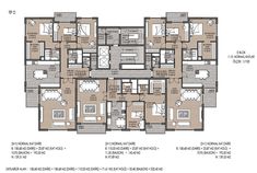 the floor plan for an apartment building with multiple floors and two balconies on each level