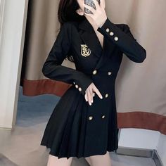 New Blazer Mujer Spring Autumn Preppy Style Suit Dress Black Women's Jacket Slim Waist Folds Suit Coat Dress S-2XL Suit Coat, Suit Dress, Women's Jacket, Suits Coats, Casual Coat, Jacket Design, Slim Waist, Coat Dress, Casual Jacket