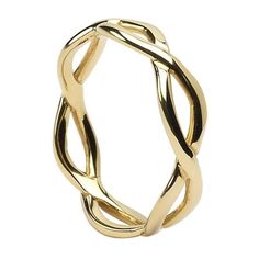 a gold ring that is shaped like an interlocked knot, on a white background