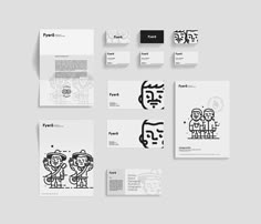 various stationery designs with black and white ink