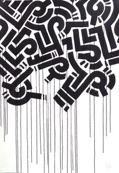 black and white artwork with dripping letters on the bottom, above it is an image of numbers