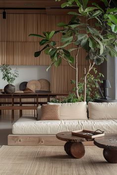 a living room filled with furniture and plants