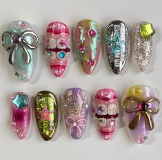 Bows Ribbon, Claw Nails, Unique Acrylic Nails, Press Ons, Kawaii Nails