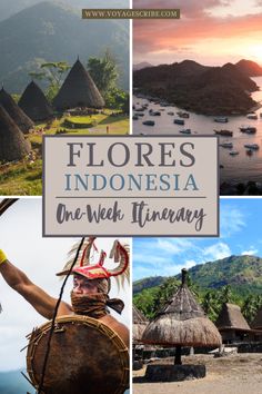 there are many different pictures with the words flores indonesia one - week itinerary