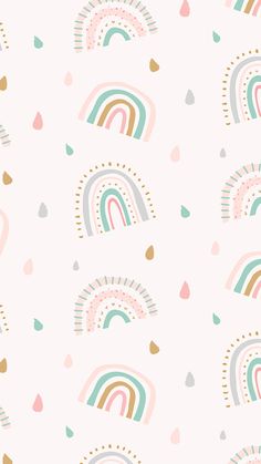 a pattern with rainbows and hearts in pastel colors