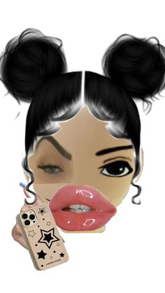 a digital painting of a woman's face with her tongue out, holding a remote control