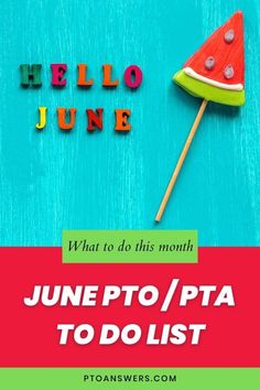 a watermelon lollipop on a stick with the words hello june written above it