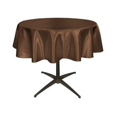 a round table with a brown cloth on it