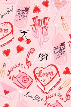 valentine's day seamless wallpaper with hearts and love messages on pink background