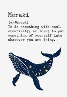 a blue whale with stars on it's tail and the words merak to do something