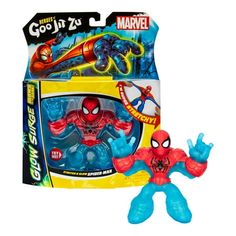 spider - man action figure with light up arms and head, in a packaging box