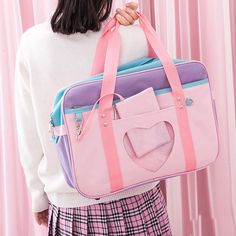 Japanese School Bag, Kawaii Bags, Handbag Organization, Estilo Preppy, Style Preppy, Heart Bag, Cute Tote Bags, Casual Tote, Grunge Style