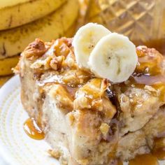 a close up of a plate of food with bananas