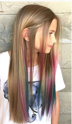 Kids Summer Hair Color, Girls Hair Color Ideas Kids, Girls Hair Dye Ideas, Kids Dyed Hair, Kids Hair Dye Ideas, Colored Hair Ends, Daphne Hair