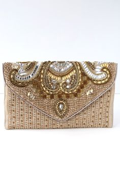 Constantinople Gold Beaded Clutch Beige Envelope Clutch For Evening, Beige Envelope Clutch For Party, Chic Beige Embellished Clutch, Festive Embellished Beige Clutch, Embroidered Beige Clutch For Party, Santorini Wedding, Perfect Date, Beaded Clutch, Envelope Clutch