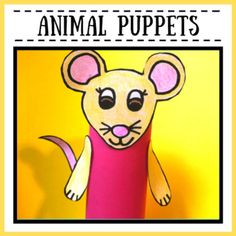 an animal puppet is shown in front of a yellow background with the words animal puppets on it