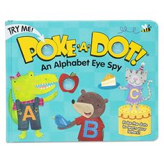 an alphabet eye spy book with animals and cakes