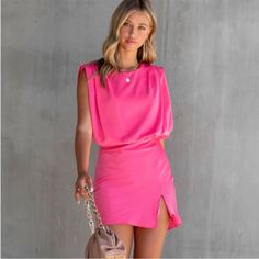 Beautiful Pink Soft Satin Pink Chic Pink Sheath Mini Dress, Pink Sheath Mini Dress For Brunch, Pink Sheath Mini Dress For Summer, Casual Pink Sheath Dress, Maroon Fitted Dress, Rayon Wrap Dress, Rebecca Taylor Dress, Beautiful Mini Dresses, Flounce Hem Dress