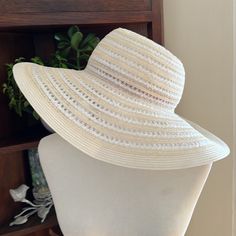 Gorgeous Hat Brand New White Panama Hat With Short Brim For Spring, White Wide Brim Hat For Vacation, Casual White Boater Hat With Flat Brim, White Brimmed Panama Hat For Vacation, White Flat Brim Panama Hat For Spring, Lightweight Cream Straw Hat For The Beach, White Flat Brim Panama Hat For Vacation, White Curved Brim Panama Hat For Spring, White Short Brim Sun Hat For Vacation