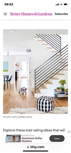 an image of a living room with stairs