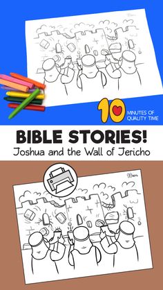 the bible stories coloring book is shown with pencils and crayons on it