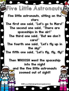 five little astronauts poem with black and white polka dots