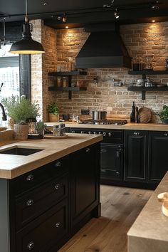 Stunning 24+ Beige And Black Apartment Ideas Combinations To Love Black Accent Interior, Black Cabinets With Brick Backsplash, Apartment Decorating Moody, Black Ceiling In Kitchen, Black And Tan Kitchen Ideas, Black Brown Room, Black And Brown Kitchen Cabinets, Black And Beige Apartment, Black Apartments