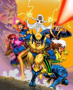 the x - men and their mutantss are in front of an orange background