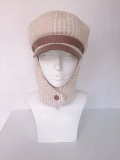 Beige Warm Wool Women Winter Visor Hat With Earflaps Modern - Etsy Ukraine Windproof Brimmed Hats For Fall, Warm Hats With Ear Flaps For Cold Weather, Warm Brimmed Bonnet For Cold Weather, Adjustable Brimmed Bonnet For Cold Weather, Warm Bonnet With Ear Flaps For Cold Weather, Windproof Hats With Ear Flaps For Fall, Winter Bonnet With Ear Flaps, One Size Fits Most, Brimmed Beige Winter Bonnet, Warm Adjustable Brimmed Bonnet