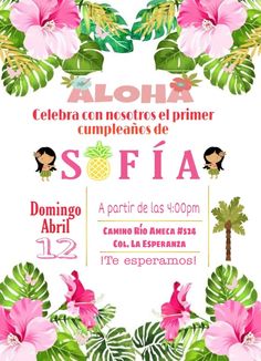 a poster with flowers and palm trees on it for the aloha campion