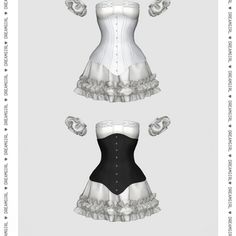 a white corset with black and white ruffles