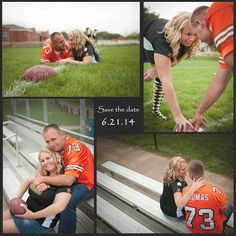 a collage of photos with football players and their families