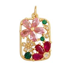 Gold Tone Large Pave Pink Red Flower Burst Charm Measures 1 inches Water Resistant & Tarnish Free Made in The US Weighs 2 oz Bling Socks, Wine Apron, Wine Bottle Charms, Charm Bar, Christmas Bling, Chain Scarf, Paperclip Necklace, Flower Charm Necklace, Wine Gift Bag