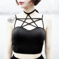 Black Gothic Crop Top sold by KoKo Fashion. Shop more products from KoKo Fashion on Storenvy, the home of independent small businesses all over the world. Gothic Crop Top, Gothic Crop Tops, Pentagram Design, Gothic Tops, Crochet Tank Top, Crochet Tank, Summer Black, Collar Top, Online Fashion Stores