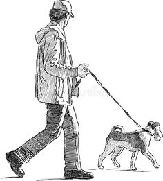 a man walking his dog on a leash