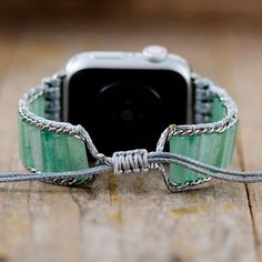 The Handmade Aventurine Apple Watch Bracelet looks great. It makes the perfect gift for someone, including yourself 🥰 Aventurine is a Powerful Quartz healing crystal for increasing prosperity and wealth in life - The Stone of Opportunity (The Luckiest of all Crystals) Promoting emotional calm and providing, strength, confidence, courage and happiness. It benefits the Heart Chakra which is the center for love, compassion and spirituality - Love Heals ALL Materials: Aventurine, Stainless Steel Es Rectangular Green Apple Watch Band As A Gift, Green Rectangular Apple Watch Band Gift, Handmade Modern Apple Watch Band For Gift, Modern Handmade Apple Watch Band As Gift, Modern Handmade Apple Watch Band Gift, Handmade Adjustable Green Watch Bands, Custom Apple Watch Bands, Apple Watch Bracelet, Beaded Watches