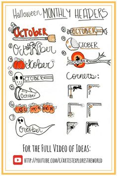 an image of halloween handwrittens with the words october, october and october on them