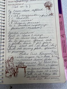 an old recipe book with writing on it