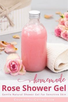 Shower Gel Recipe, Homemade Shower Gel, Rose Shower Gel, Rose Body Wash, Body Wash Recipe, Diy Body Wash, Homemade Body Wash, Rose Body, Natural Body Wash