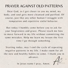 an old poem written in black ink with the words prayer against old patterns on it