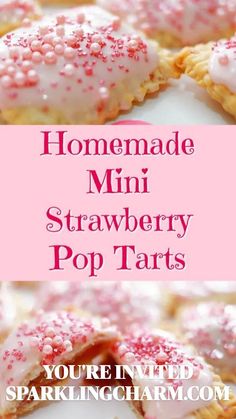 homemade mini strawberry pop tarts with white frosting and sprinkles on top