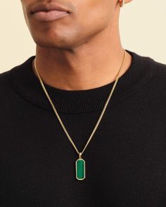 Your favorite tag pendant just got an upgrade. The gold Onyx Beverly Pendant features a richly colored stone to add dimension to your look. Style this versatile accessory any way you want, from rugged to elegant. Designed to fit chains 3mm and smaller, with the exception of the 3mm Franco. Gold Cuban Link Chain, Malachite Jewelry, Solid Gold Chains, Colored Stone, Silver Shop, Cuban Link Chain, Men's Rings, The Gold, Rope Chain