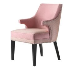 a pink chair with black legs and an upholstered backrest, on a white background