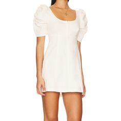 Free People Cotton Cheyenne Denim Mini Dress Boho Western Spring Summer Ivory New With Tags Sizes: Medium, Large Color: Ivory Features Double Scoop Neckline Elbow-Length Ruched Puff Sleeves Hidden Side Zipper Center Front Hook-And-Eye Closures Smocked Back Bodice Empire Waistline A-Line Silhouette On-Seam Pockets At Hips Unlined 100% Cotton Medium Armpit To Armpit - 16" Empire Waist - 17" Shoulder To Hem - 34" Arm Length - 13" Bottom Opening - 28 3/4" Large Armpit To Armpit - 17" Empire Waist - Empire Waistline, Denim Mini Dress, Dress Boho, Denim Mini, Color Ivory, Free People Dresses, Free People Dress, Summer Party, Empire Waist