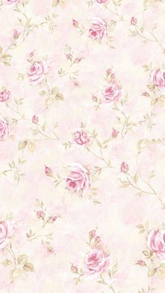 a pink flowered wallpaper with roses on it