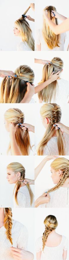 Easy Fishtail Braid Fishtail Braid Hairstyles, Fishtail Braids, Braided Hair Tutorial, Step By Step Hairstyles, Braided Hairstyles Tutorials, Long Hairstyles, Fish Tail Braid, Hair Long