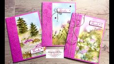 three greeting cards with watercolor flowers on them