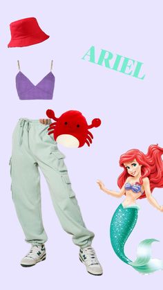 the little mermaid is wearing two different outfits