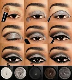 Love the combination Smokey Eyeshadow Tutorial, Eyeshadow Guide, Silver Eyeliner, Mekap Mata, Grey Eyeshadow, Trendy Eyeshadow, Makeup Tip, Smokey Eyeshadow